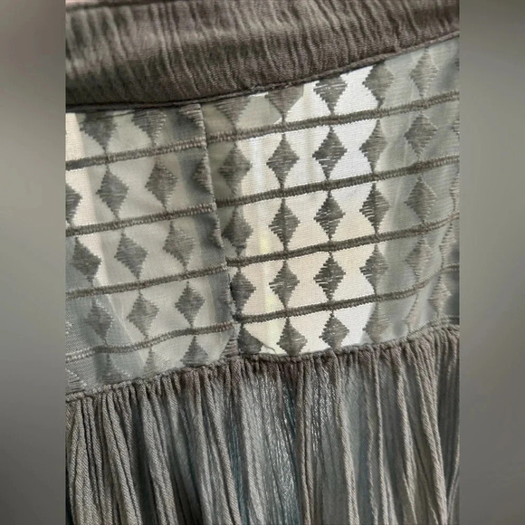 Women’s Blouse Size‎ 12 Green Crinkle Sheer Panel Pullover Coquette Romantic - Picture 7 of 14